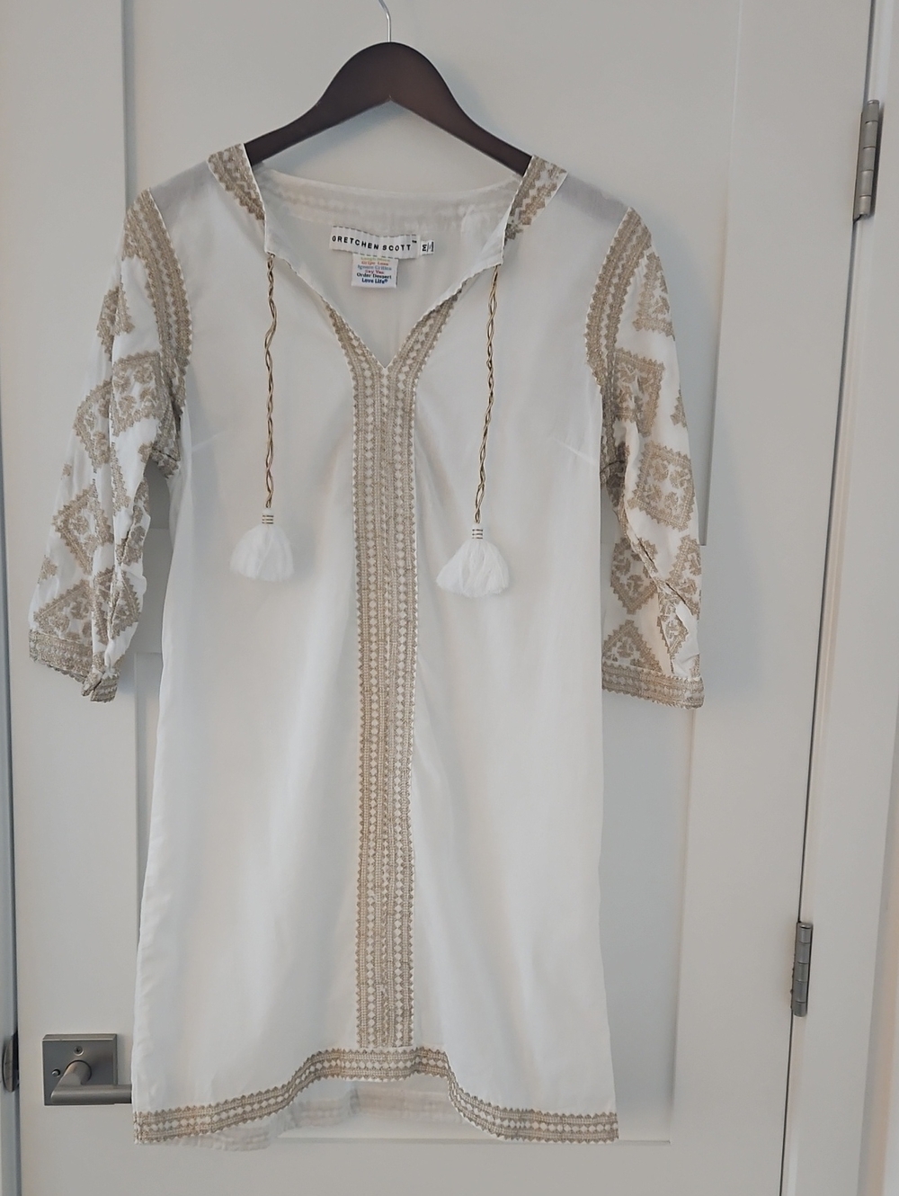 Gretchen Scott Designs White and Gold Embroidered Swim Coverup